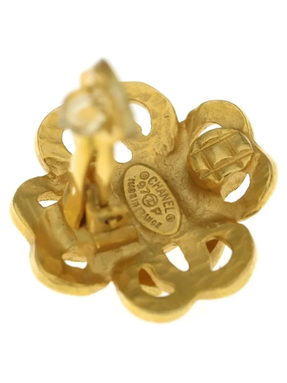 Chanel CC Logo Flower Motif Earrings Gold